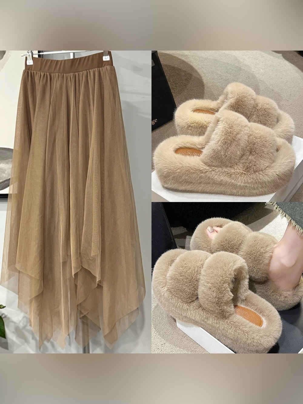 Women’s Plush Slide Slippers + skirt